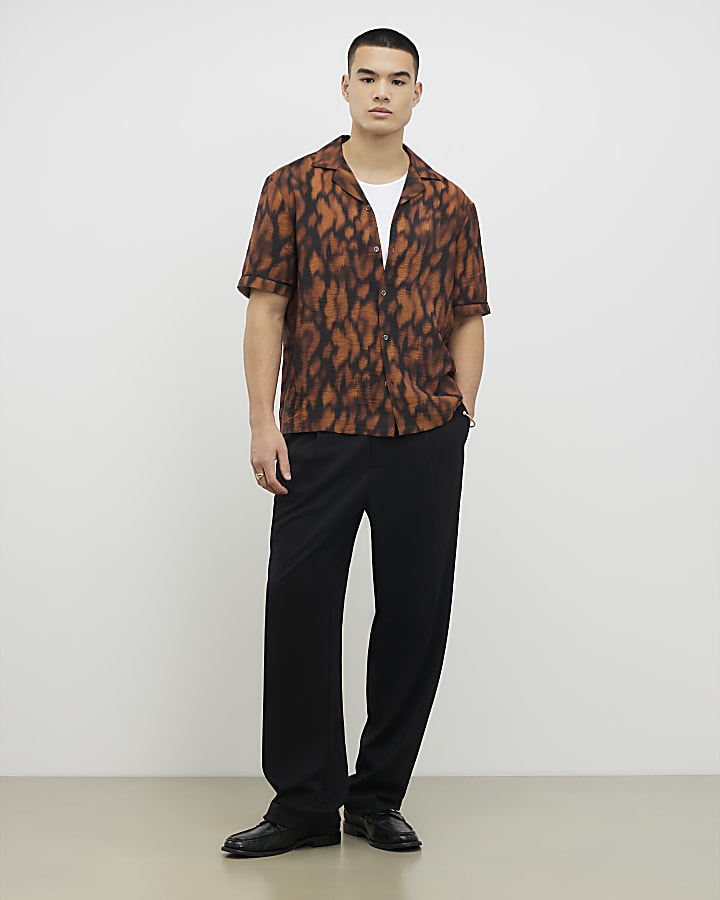 River Island Brown Regular Fit Abstract Animal Print Shirt