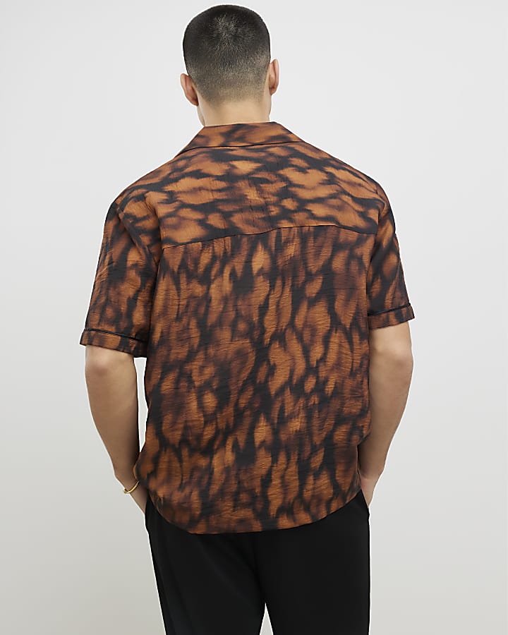 River Island Brown Regular Fit Abstract Animal Print Shirt