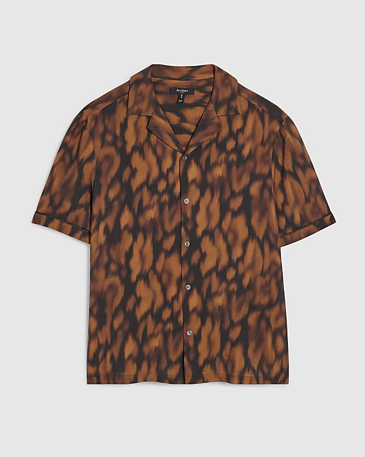 river island Brown Regular Fit Abstract Animal Print Shirt