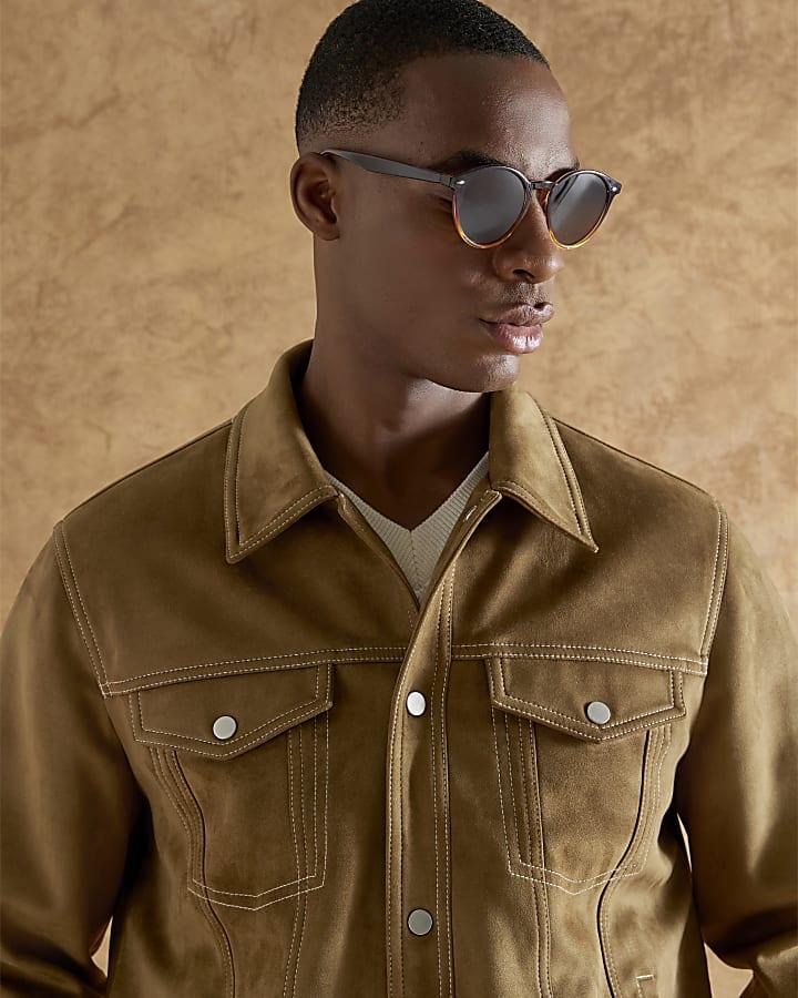 River Island Brown Regular Fit Faux Suede Western Jacket