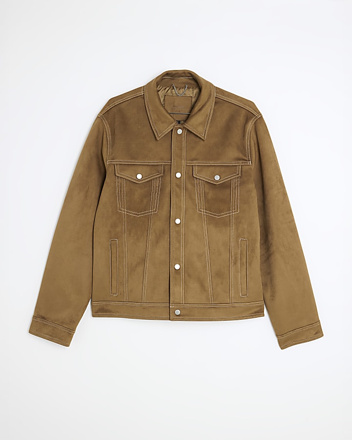 river island Brown Regular Fit Faux Suede Western jacket