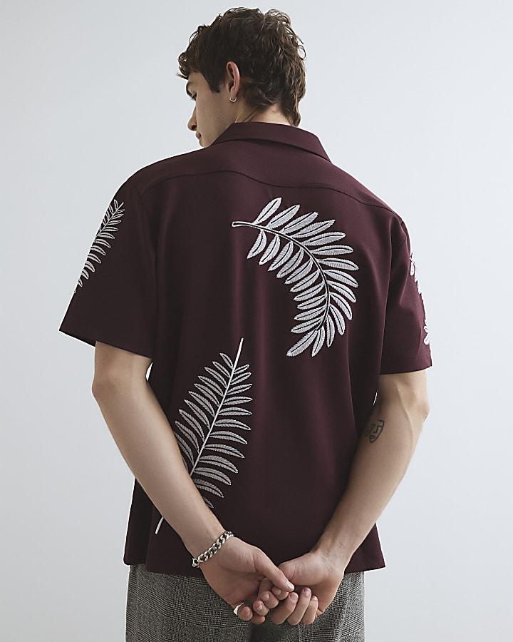 River Island Brown Regular Fit Leaf Embroidered Shirt