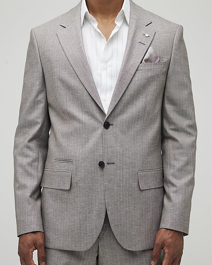 River Island Brown Regular Fit Pinstriped Suit Jacket