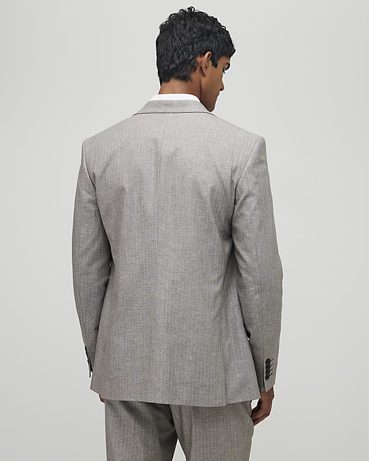 River Island Brown Regular Fit Pinstriped Suit Jacket