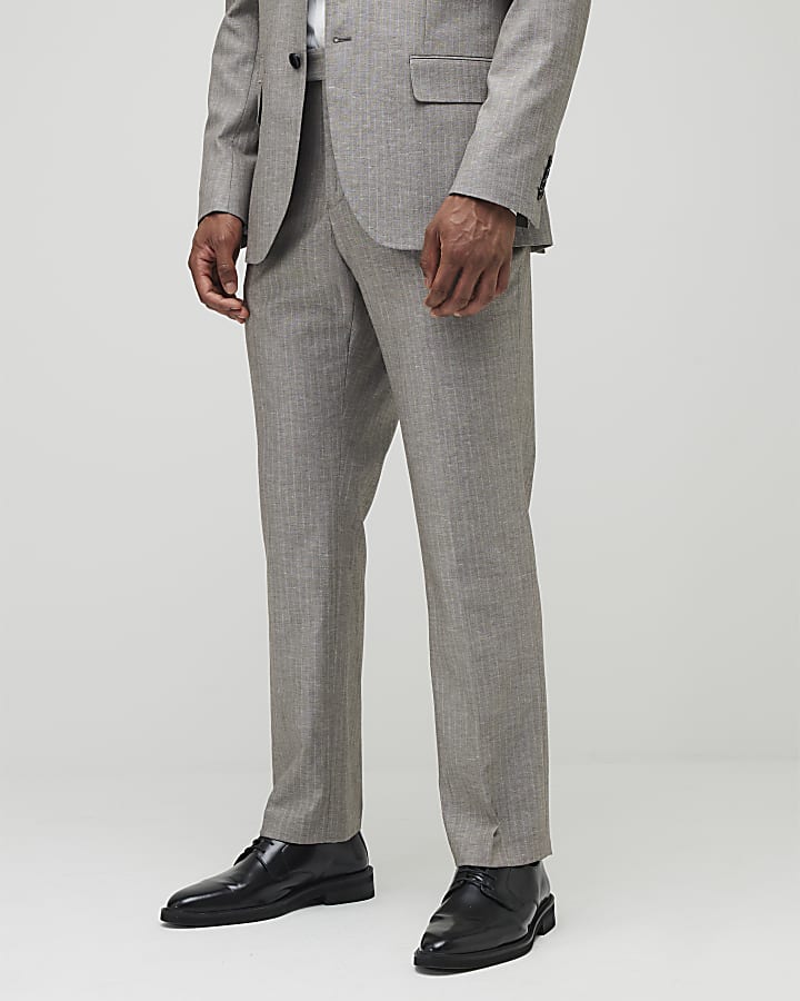 River Island Brown Regular Fit Pinstriped Suit Trousers