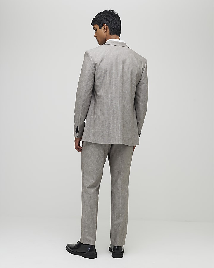 River Island Brown Regular Fit Pinstriped Suit Trousers