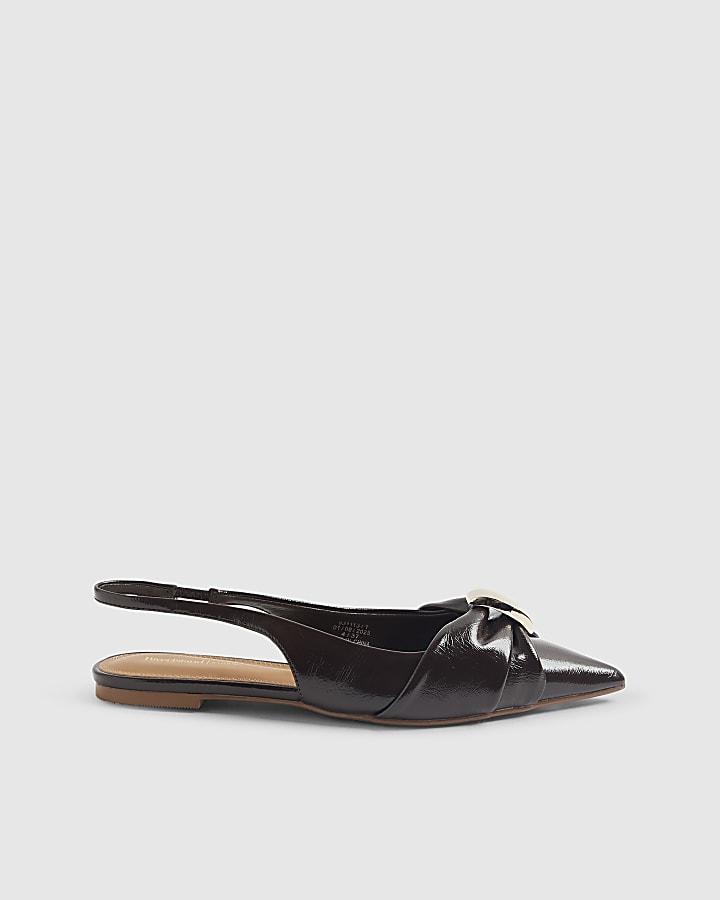 River Island Brown Ruched Slingback Pointed Toe Shoes