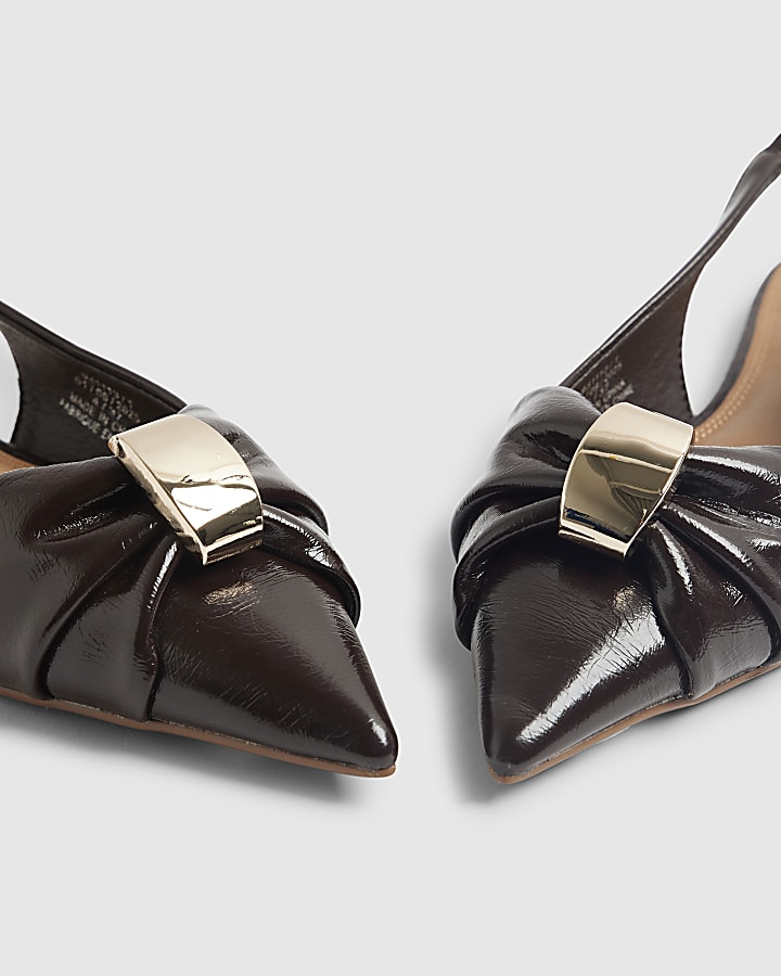 river island Brown Ruched Slingback Pointed Toe Shoes