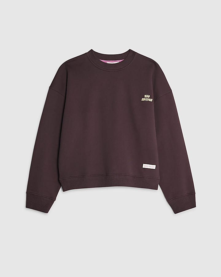 river island Brown RVR Edition Back Print Sweatshirt