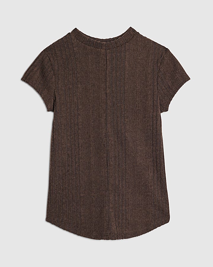 river island Brown Short Sleeve Cosy Cap Sleeve Top