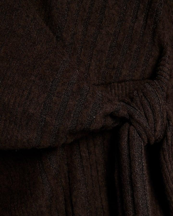 river island Brown Short Sleeve Cosy Ribbed Midi Dress