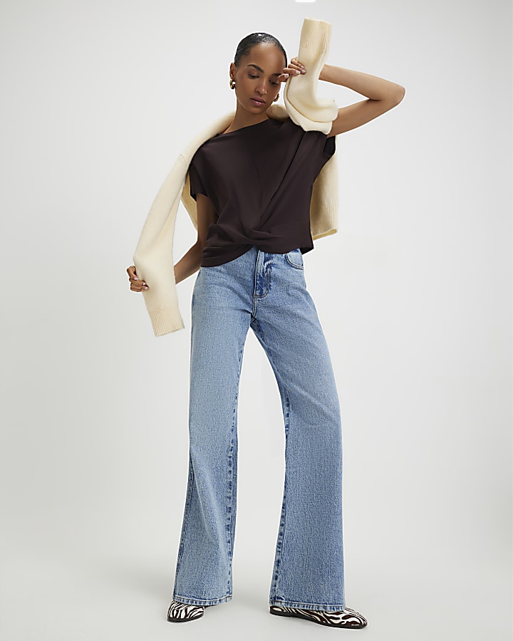 River Island Brown Short Sleeve Twist Front T-Shirt