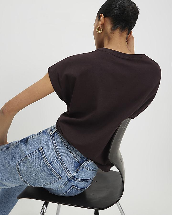 River Island Brown Short Sleeve Twist Front T-Shirt