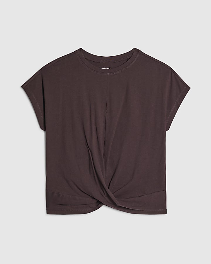 river island Brown Short Sleeve Twist Front T-Shirt