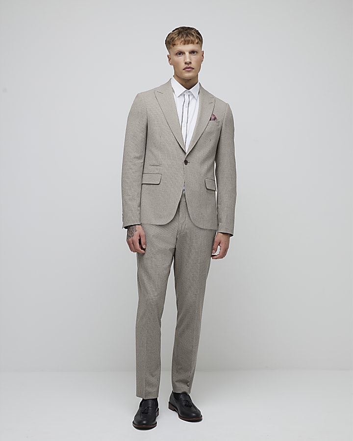 River Island Brown Skinny Fit Puppytooth Suit Jacket