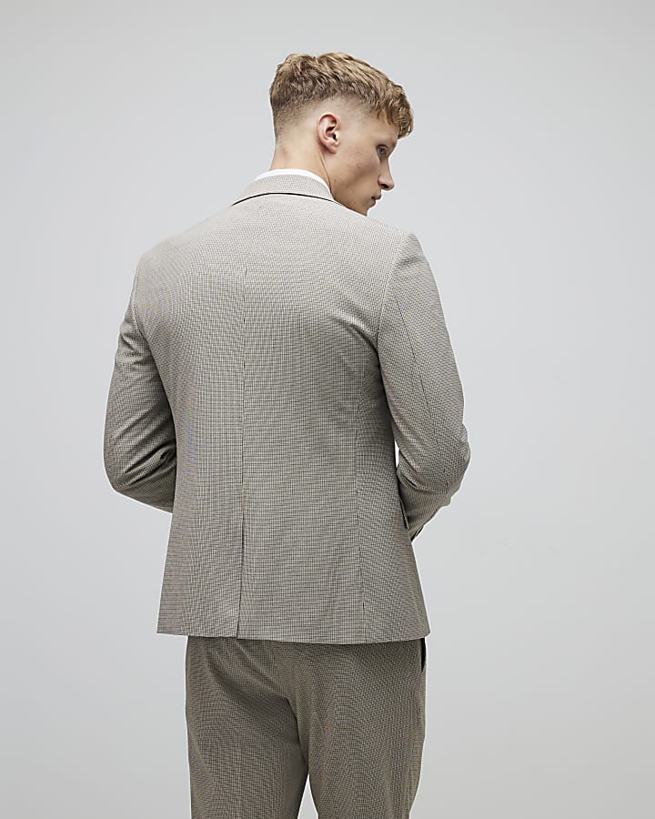 River Island Brown Skinny Fit Puppytooth Suit Jacket