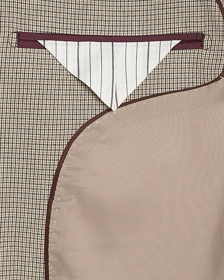 river island Brown Skinny Fit Puppytooth Suit Jacket