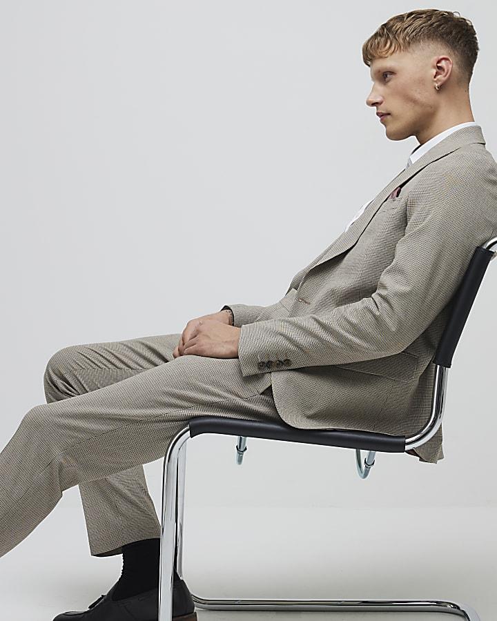 River Island Brown Skinny Fit Puppytooth Suit Trousers