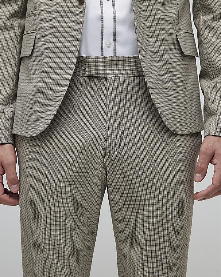 River Island Brown Skinny Fit Puppytooth Suit Trousers