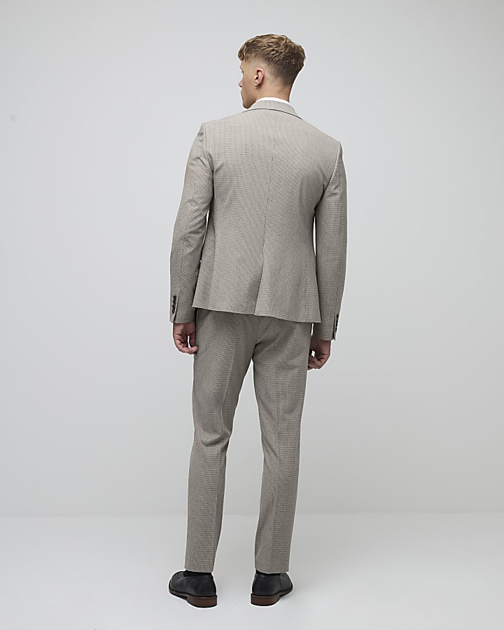 River Island Brown Skinny Fit Puppytooth Suit Trousers