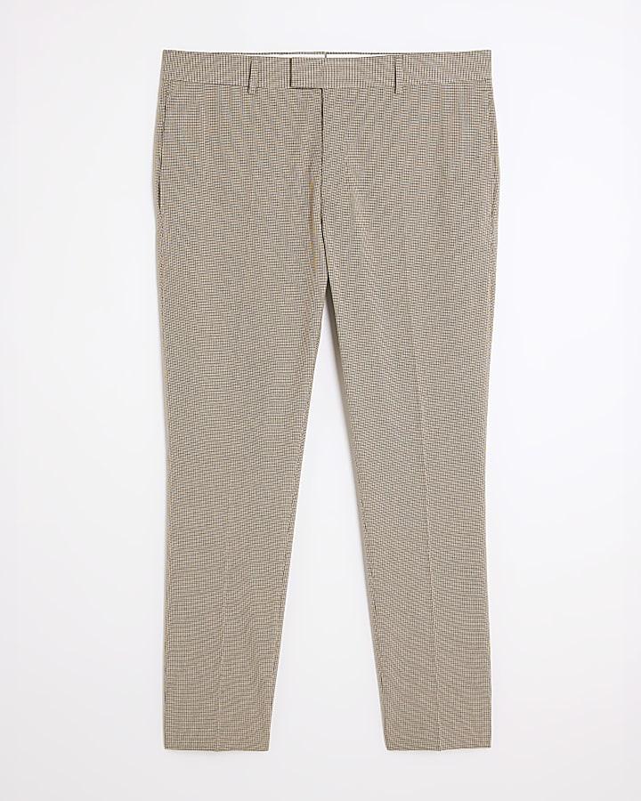 river island Brown Skinny Fit Puppytooth Suit Trousers
