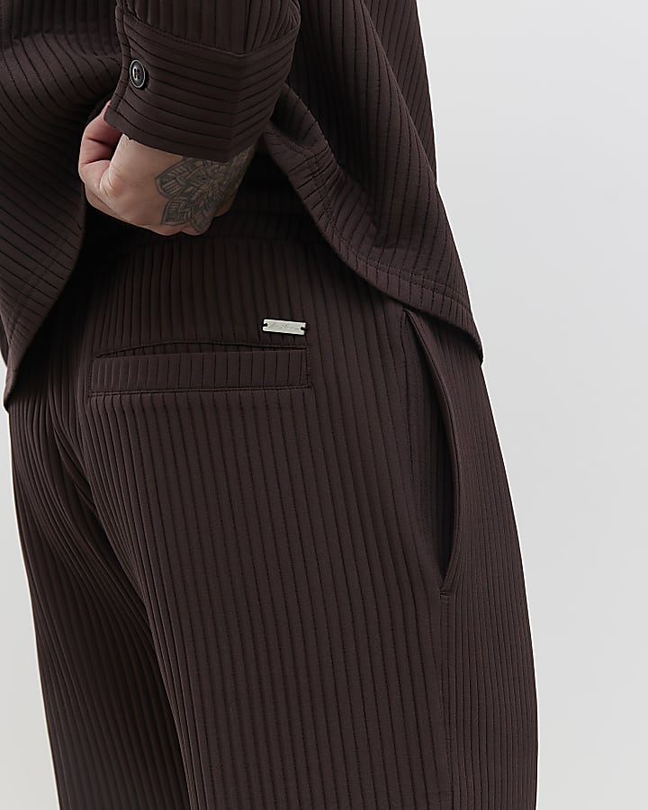 River Island Brown Slim Fit Plisse Wide Leg Joggers