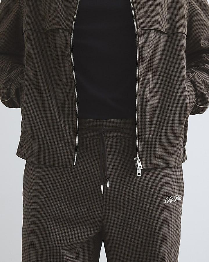 River Island Brown Slim Fit Puppytooth Piped Trousers