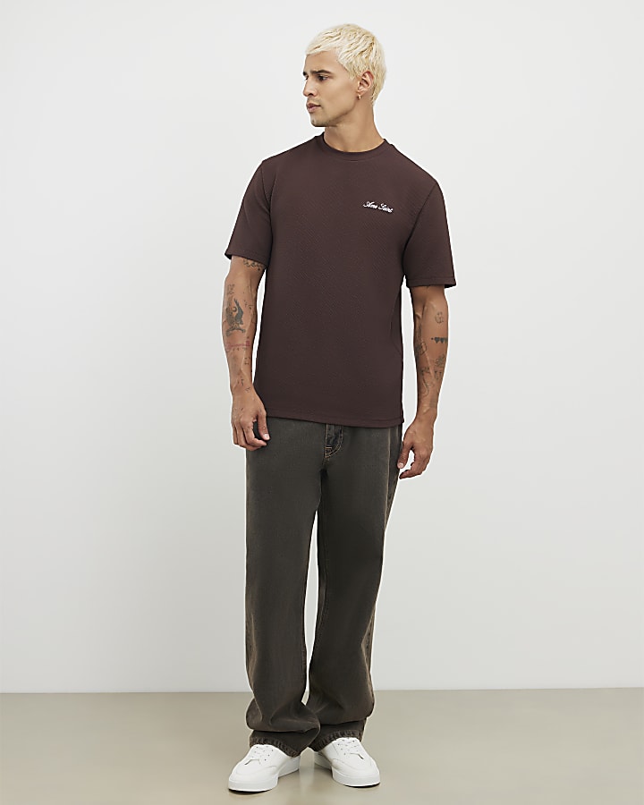 River Island Brown Slim Fit Slinky Ame Saint T-Shirt