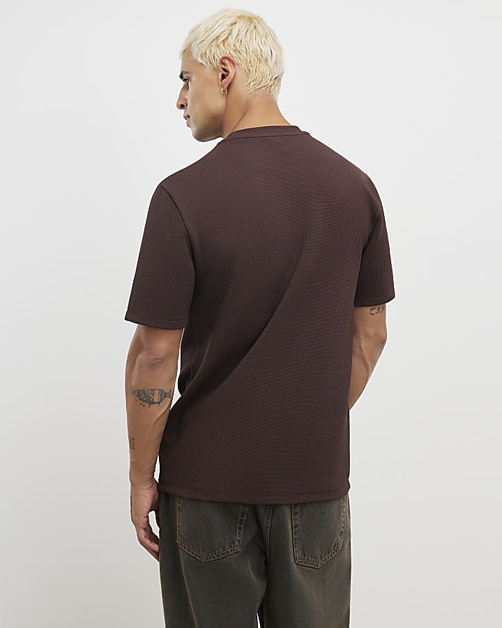 river island Brown Slim Fit Slinky Ame Saint T-Shirt