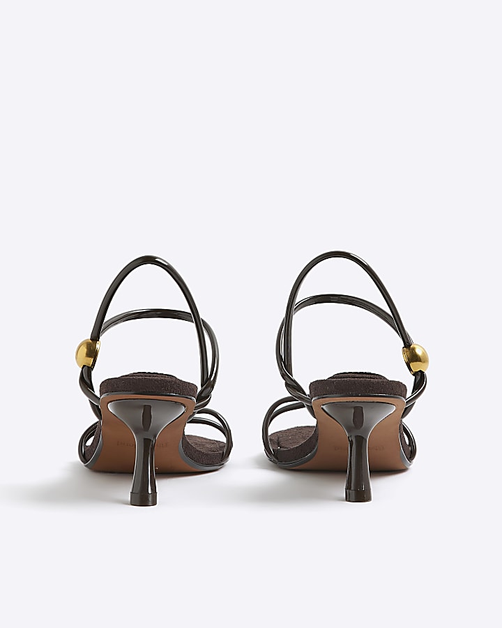 River Island Brown Strappy Gold Trim Slanted Heel Sandals