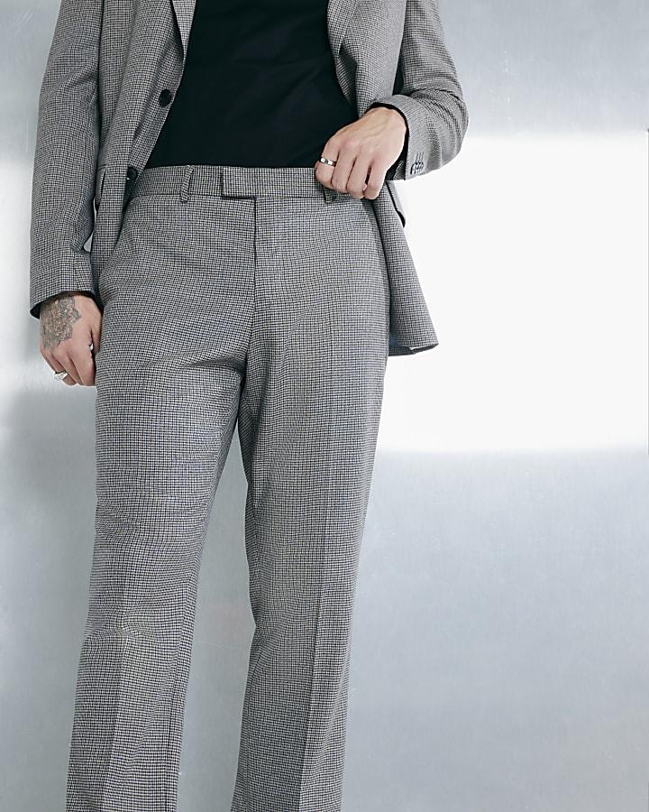 River Island Brown Tailored Fit Check Suit Trousers