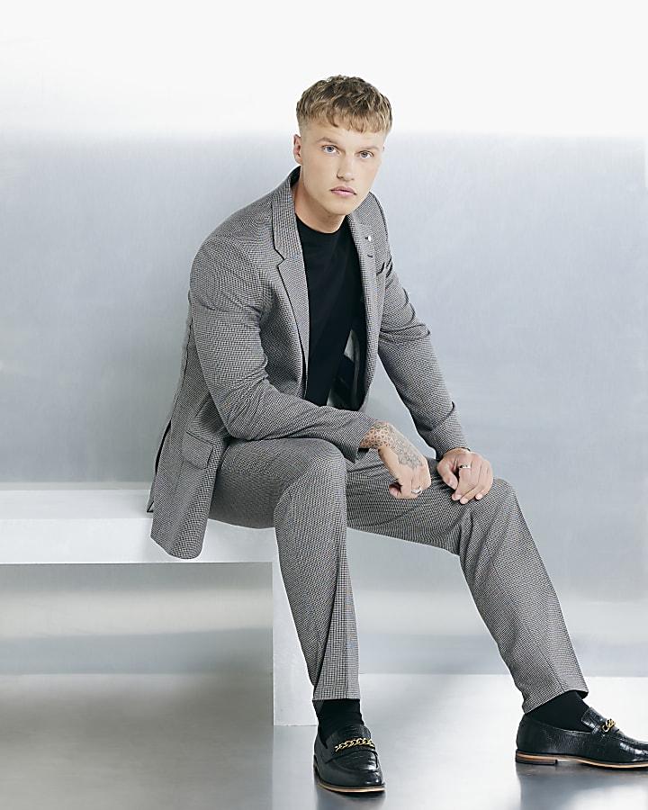 River Island Brown Tailored Fit Check Suit Trousers