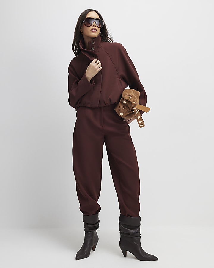 River Island Brown Tailored Funnel Neck Bomber Jacket