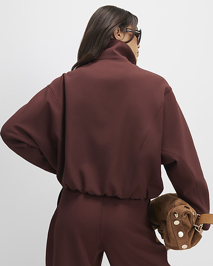 River Island Brown Tailored Funnel Neck Bomber Jacket