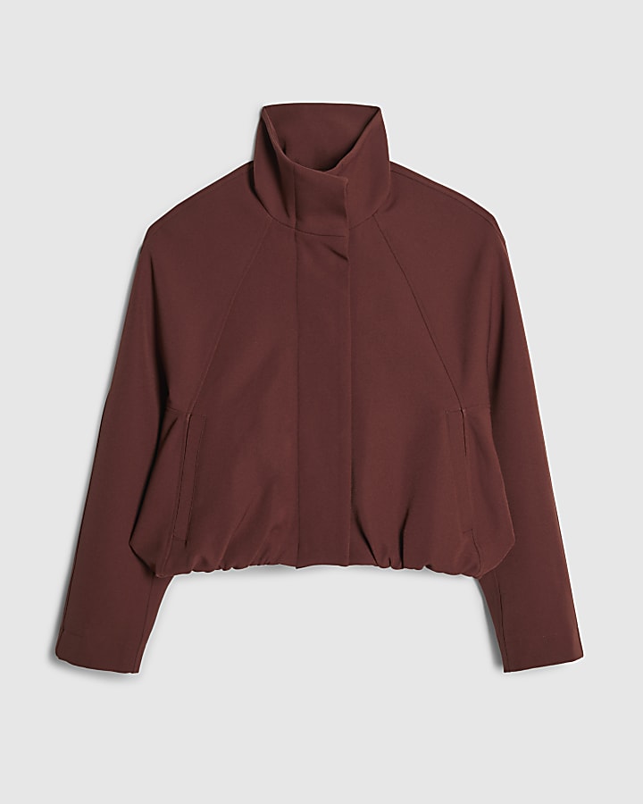 river island Brown Tailored Funnel Neck Bomber Jacket