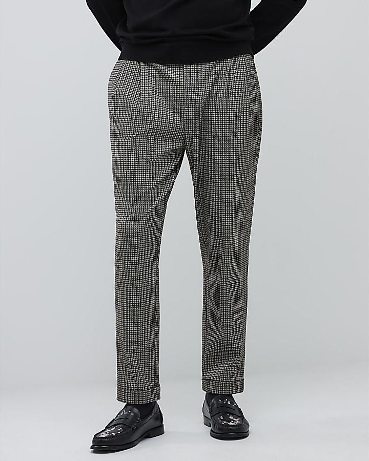 River Island Brown Tapered Fit Check Ponte Trousers