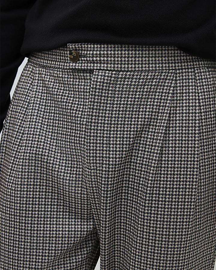 River Island Brown Tapered Fit Check Ponte Trousers