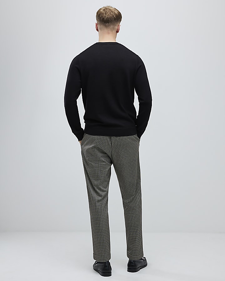 river island Brown Tapered Fit Check Ponte Trousers