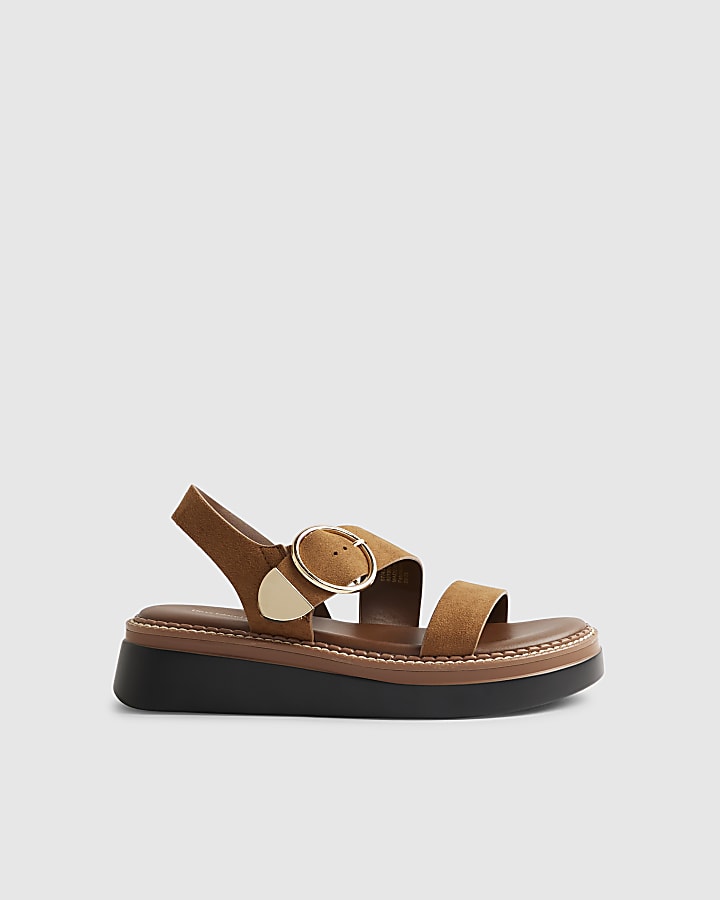 River Island Brown Two Part Ring Buckle Flatform Sandals