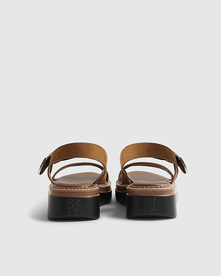 River Island Brown Two Part Ring Buckle Flatform Sandals