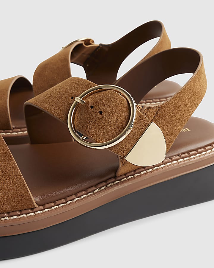 river island Brown Two Part Ring Buckle Flatform Sandals