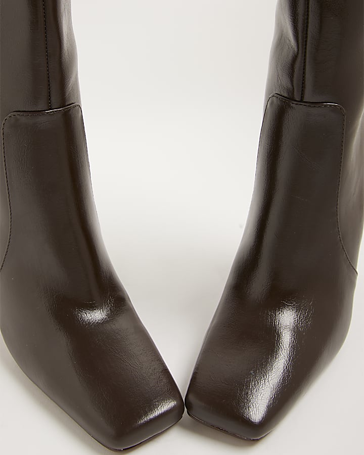 river island Brown Wide Fit Chisel Toe High Leg Boots