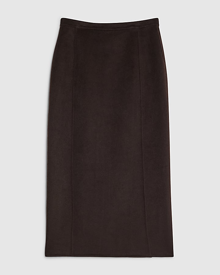 river island Brown Wool Blend Handmade Pencil Midi Skirt