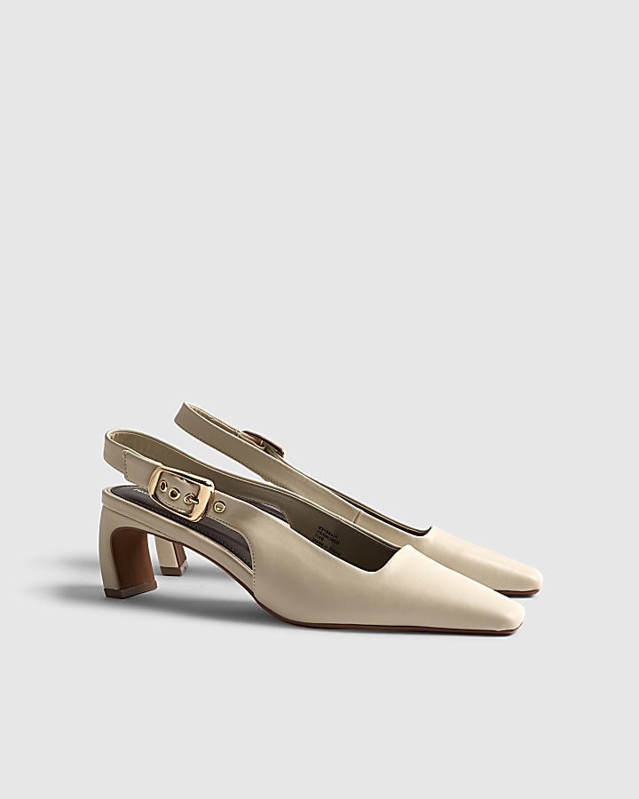 River Island Cream Chisel Toe Slingback Court Heels