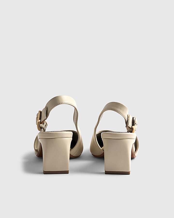 River Island Cream Chisel Toe Slingback Court Heels