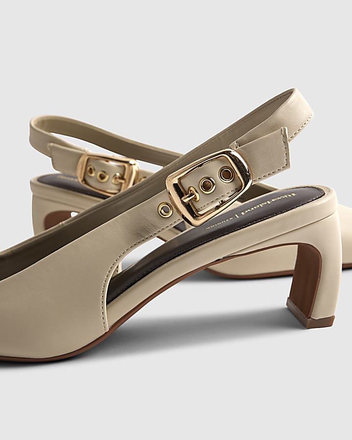 River Island Cream Chisel Toe Slingback Court Heels