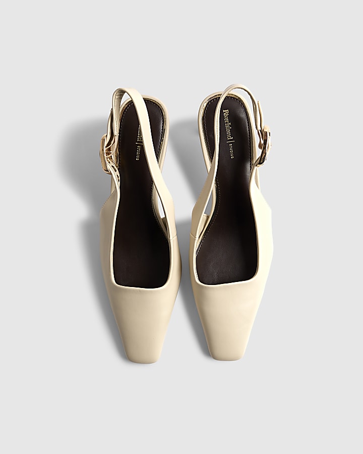 river island Cream Chisel Toe Slingback Court Heels