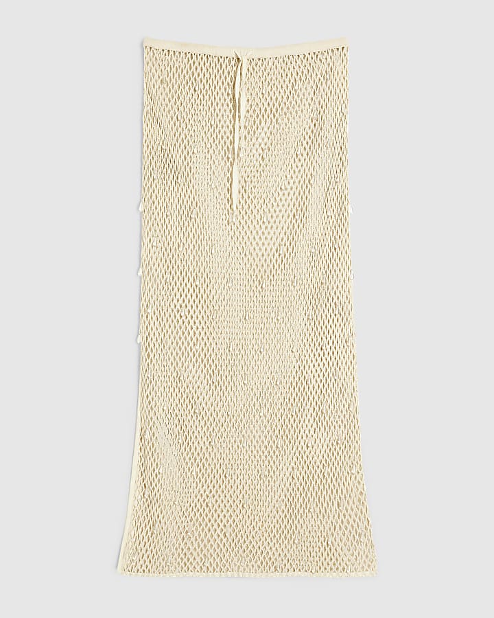 river island Cream Crochet Embellished Midi Beach Skirt