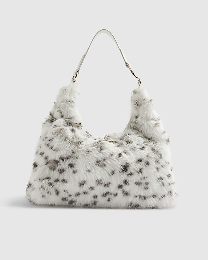 River Island Cream Dalmatian Faux Fur Snaffle Slouch Bag