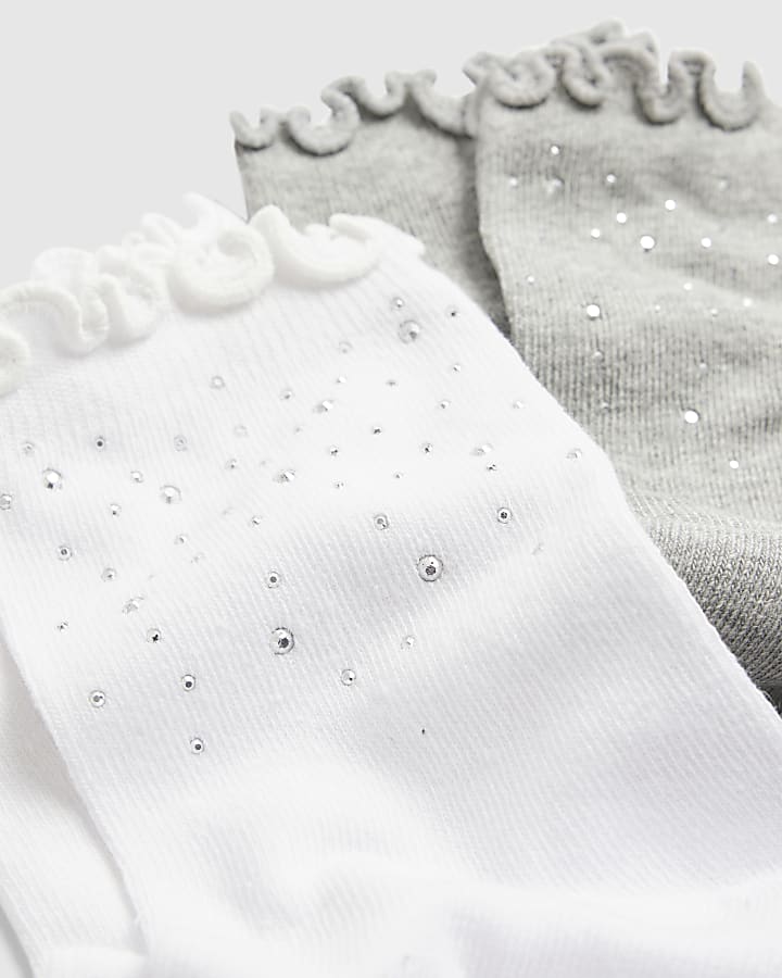 river island Cream Embellished Frill Pack of 2 Socks